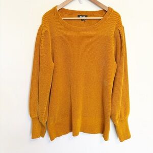DKNY Gold Ribbed Knit Balloon Sleeve Slouchy Fall Sweater size XL